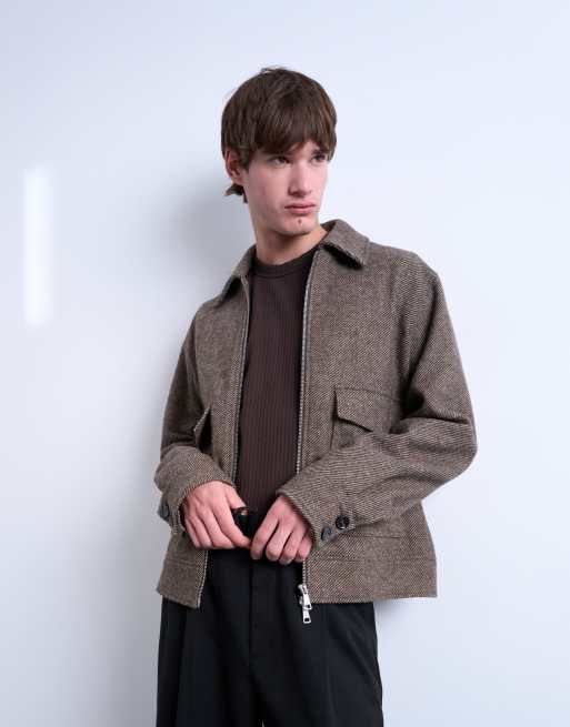 Topman – Brązowa krótka kurtka w jodełkę, 4 z 5