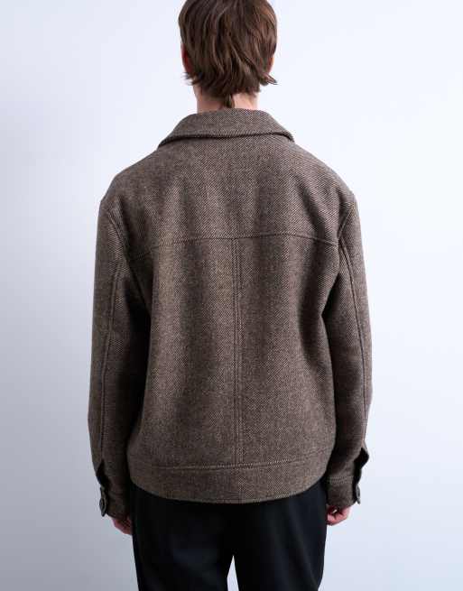 Topman – Brązowa krótka kurtka w jodełkę, 5 z 5