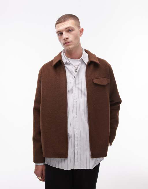 Topman – Brązowa kurtka koszulowa z imitacji wełny
