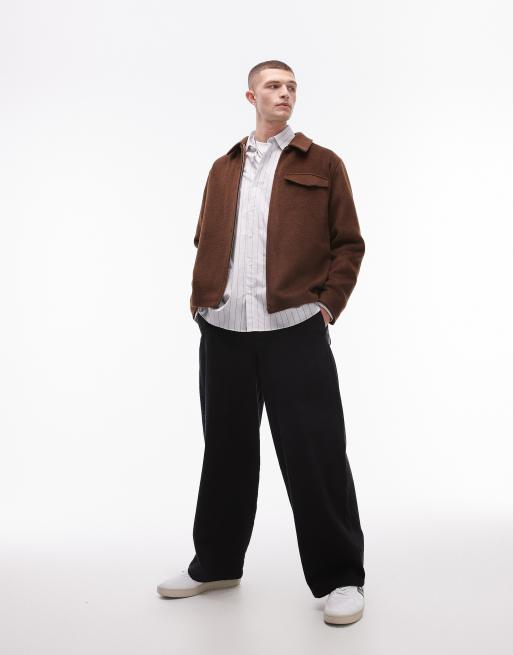 Topman – Brązowa kurtka koszulowa z imitacji wełny, 3 z 4