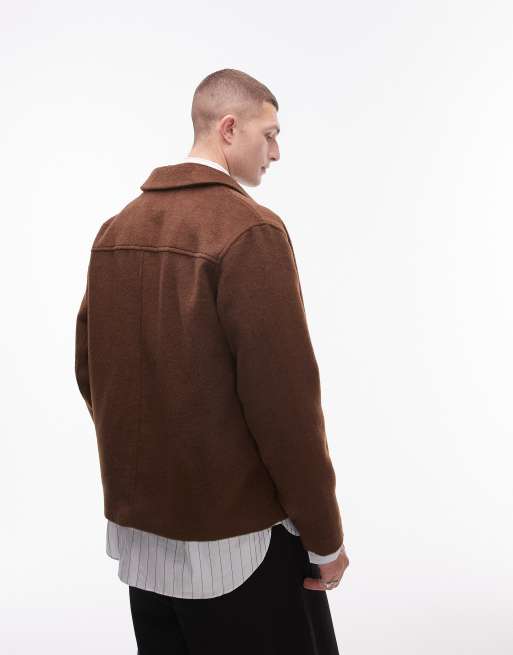 Topman – Brązowa kurtka koszulowa z imitacji wełny, 4 z 4