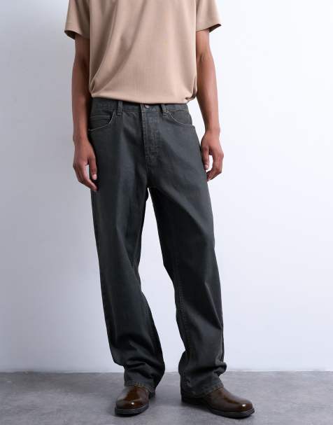 Topman rigid straight leg jean in brown coated