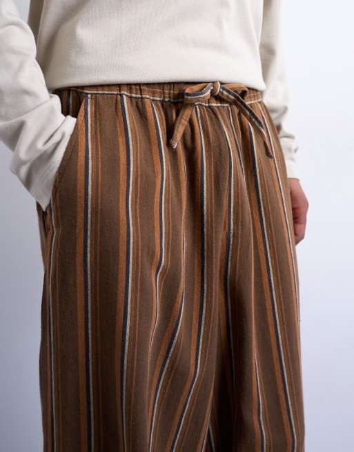 Topman – Brązowe spodnie baggy z diagonalu w paski, 4 z 5