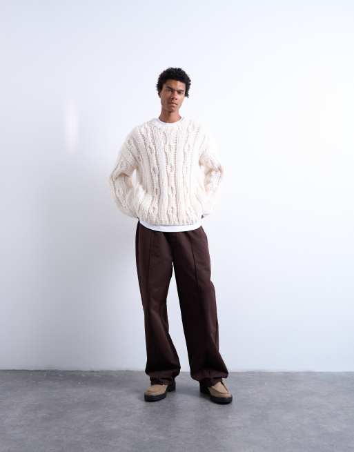 Topman – Brązowe spodnie baggy z diagonalu z zaszewkami, 5 z 5