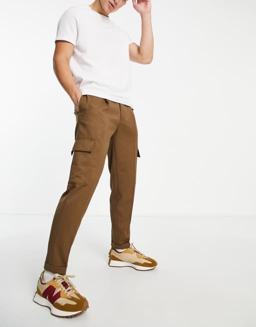 Topman – Brązowe zwężane bojówki z diagonalu