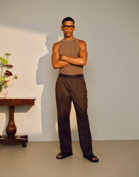 Topman tapered trousers in brown