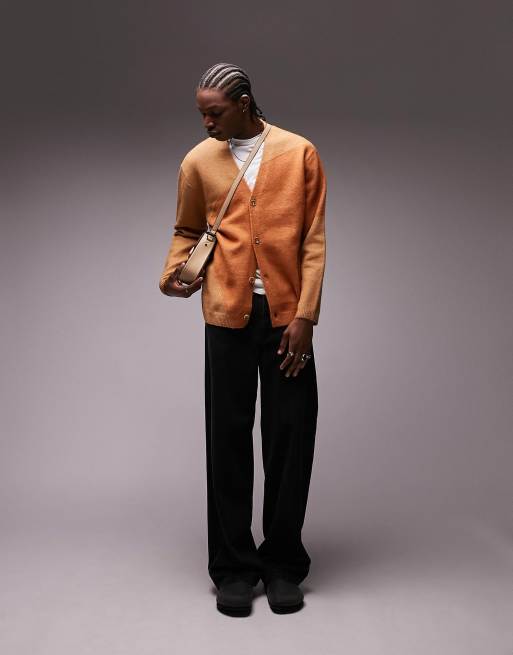 Topman – brązowy dzianinowy kardigan w abstrakcyjny wzór