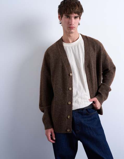Topman oversized v neck cardigan in brown