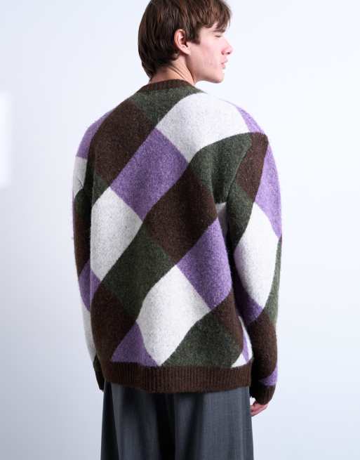 Topman – Brązowy luźny sweter w romby, 4 z 5