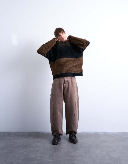 Topman – Brązowy sweter oversize w bloki kolorów, 2 z 5