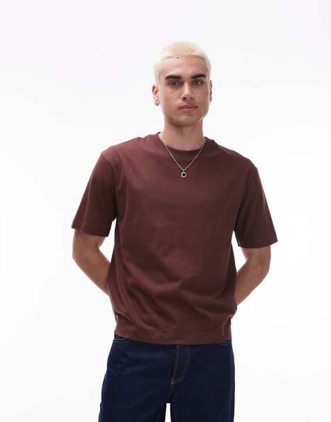 Topman – Brązowy T-shirt o pudełkowym kroju - view 1