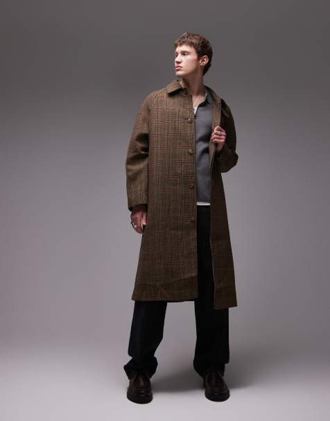 Topman – Brązowy wełniany płaszcz w kratę - view 1