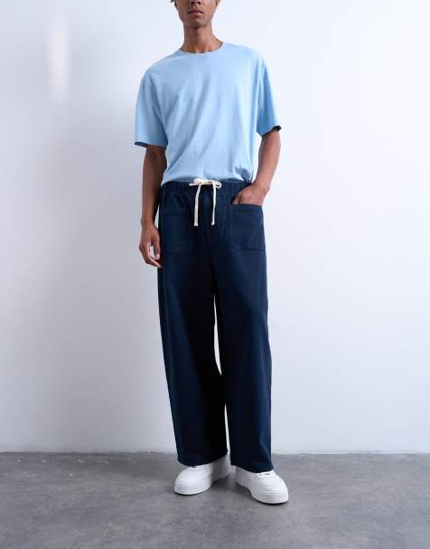 Topman - Broek met barrel-pijpen, voorzakken en strikdetail in marineblauw - view 1
