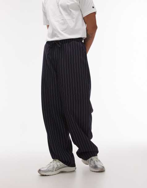 Topman - Broek met wijde pijpen en elastische taille in marineblauw - view 1