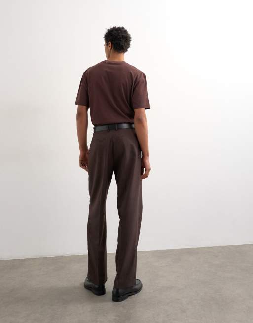 Topman - Broek met wijde pijpen en krijtstreep in bruin, 2 van 5