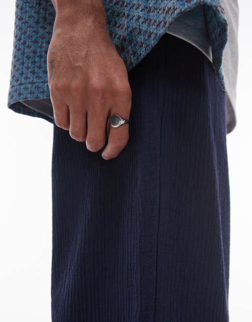 Topman - Broek met wijde pijpen en textuur in marineblauw, 5 van 5