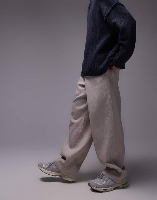 Topman - Broek met wijde pijpen en textuur in stone