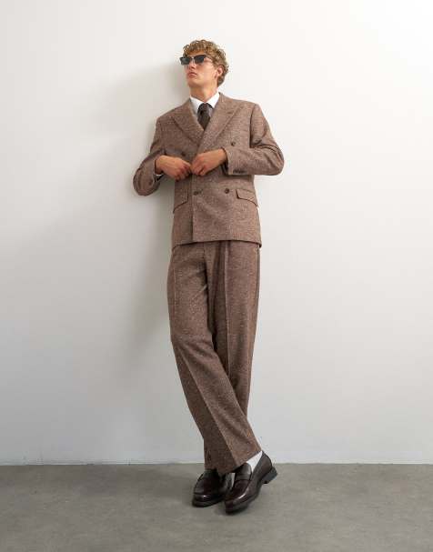 Topman broek met wijde pijpen, textuur en plooien in bruin - view 1