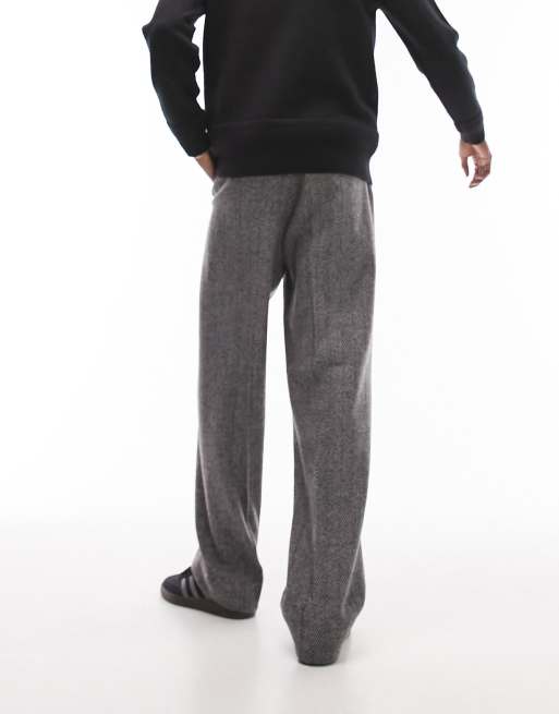 Topman - Broek met wijde pijpen van wolmix met visgraatmotief in grijs, 5 van 5