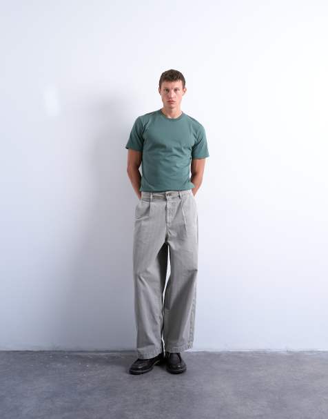 Topman - Broek met wijde ronde pijpen en visgraatmotief in stone - view 1