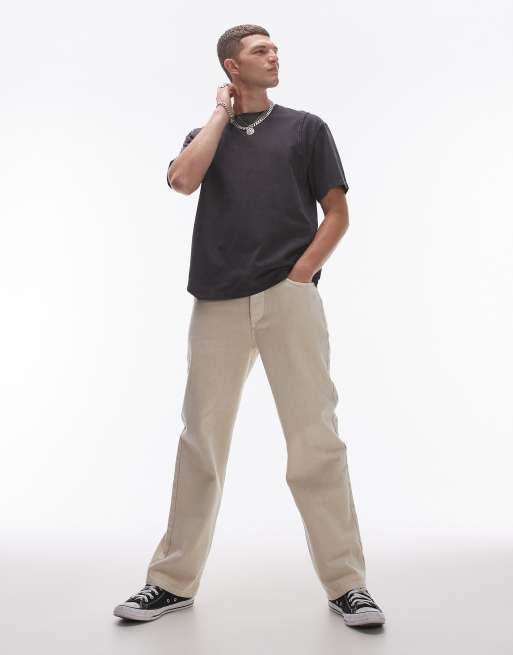 Topman - Broek van keperstof in ecru