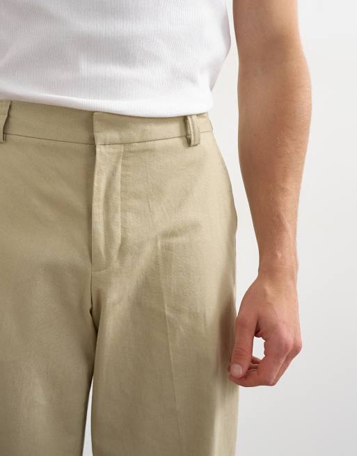 Topman - Broek van linnenmix met wijde pijpen in beige, 3 van 5
