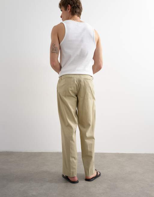 Topman - Broek van linnenmix met wijde pijpen in beige, 4 van 5