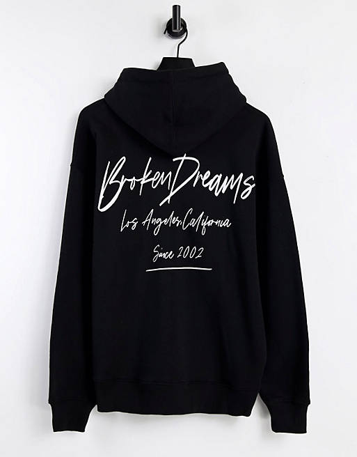 Topman broken dreams graphic print hoodie in black