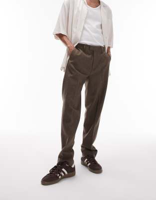 Topman Brown Herringbone Taper Pants In Brown