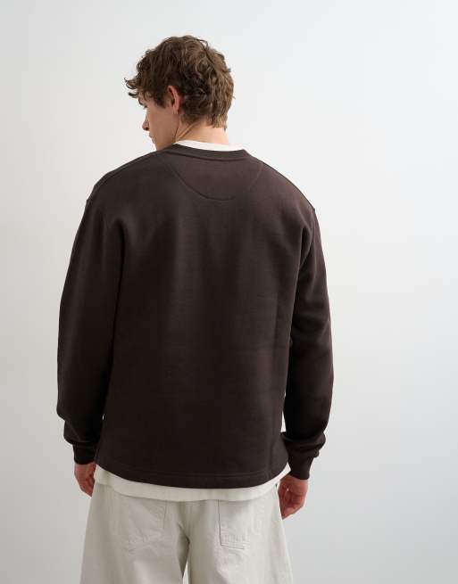 Topman – Brun, avslappnad sweatshirt i henleystil, 5 av 5