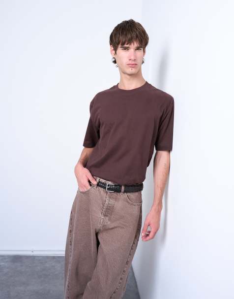 Topman - Brun blød oversized T-shirt i ruskindslook - view 1