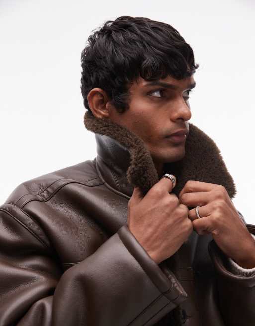 Topman – Brun jacka i fårskinnsimitation med fårskinnskrage, 4 av 4