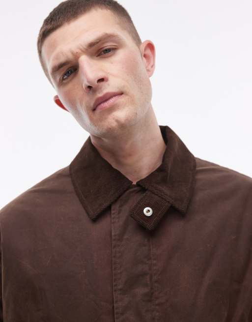 Topman – Brun jacka i vaxliknande material med krage i fuskpäls, 2 av 4