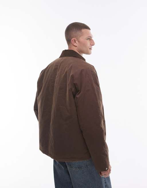 Topman – Brun jacka i vaxliknande material med krage i fuskpäls, 4 av 4