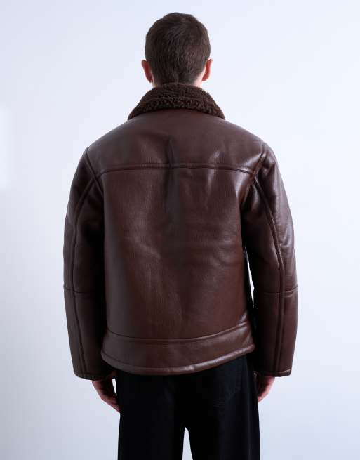 Topman – Brun jacka med fickor med dragkedja i fårskinnsimitation, 3 av 5