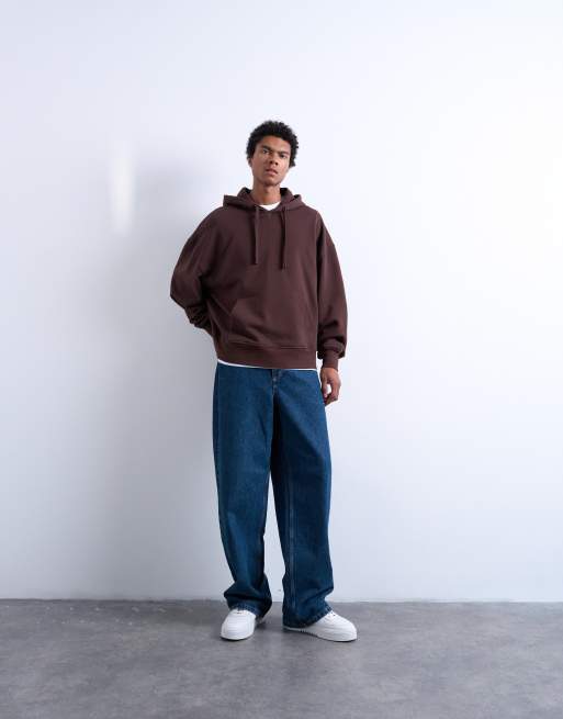 Topman – Brun kraftig huvtröja i oversize, 2 av 5