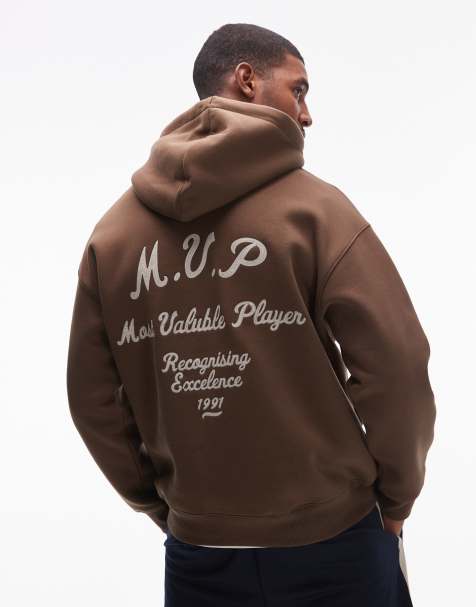 Topman - Brun oversized hættetrøje med MVP-broderi på bryst og ryg - view 1