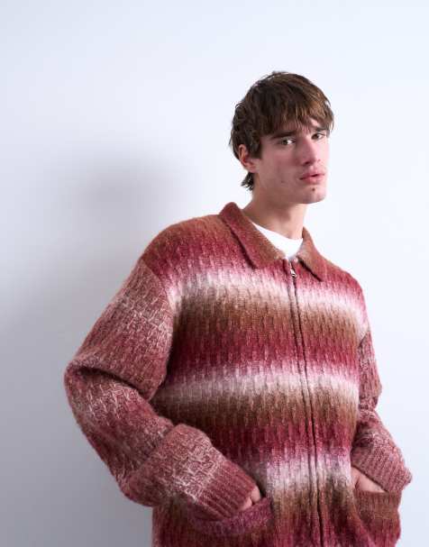 Topman – Brun, stickad kofta med dragkedja - view 1