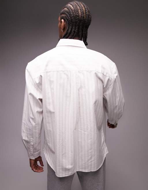 Topman - Brun-stribet Oxford-skjorte med lange ærmer i afslappet pasform, 2 af 4