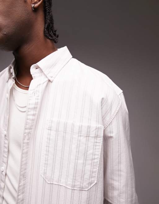 Topman - Brun-stribet Oxford-skjorte med lange ærmer i afslappet pasform, 4 af 4