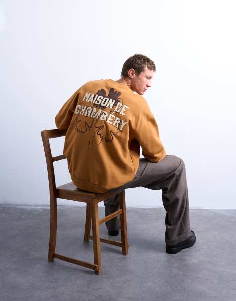 Topman – Brun sweatshirt i oversize med "Maison de Chambrey"-broderi baktill - view 1