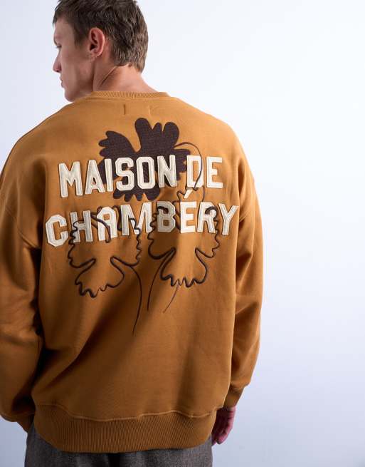 Topman – Brun sweatshirt i oversize med "Maison de Chambrey"-broderi baktill, 5 av 5