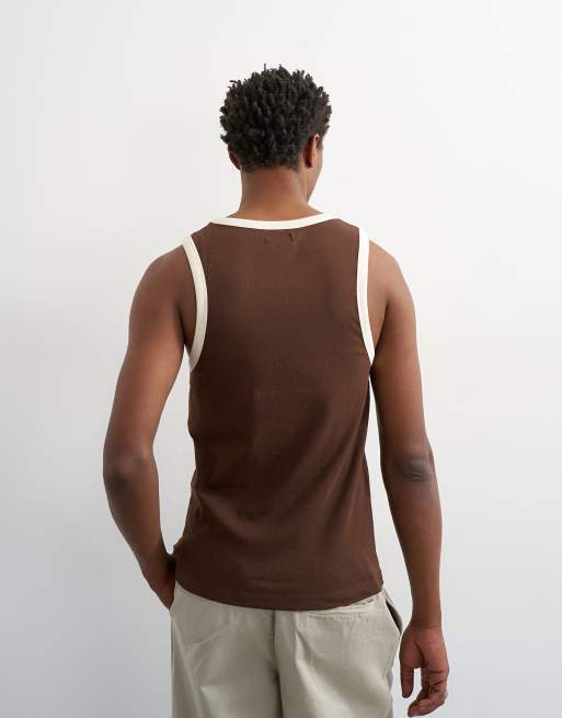 Topman - Brun top i regular fit med kantbånd i kontrastfarve, 5 af 5
