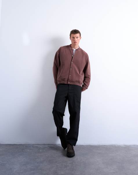 Topman – Brun, tvättad bomberjacka i oversize - view 1