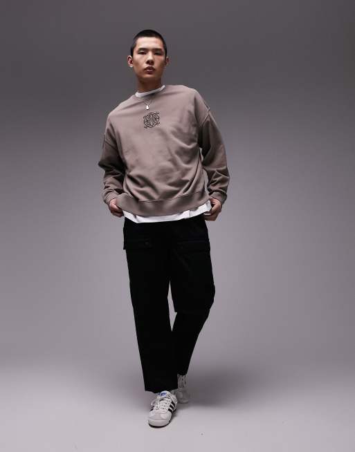 Topman – Brun, tvättad sweatshirt i oversize med Nolita-broderi, 2 av 4