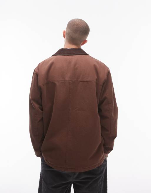 Topman – Brun vadderad arbetsjacka med kontrastfärgad krage, 4 av 4