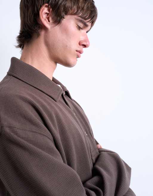 Topman – Brun, våffelstrukturerad sweatshirt med boxig passform, 4 av 5
