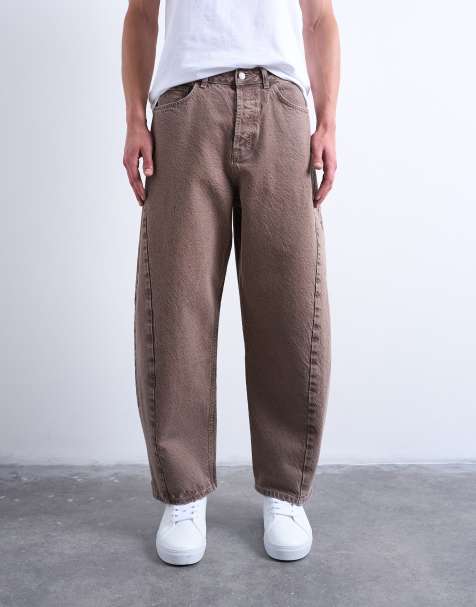 Topman – Bruna jeans utan stretch med barrelben - view 1