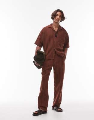 Topman - Brune joggingbukser med lige ben og striber - view 1