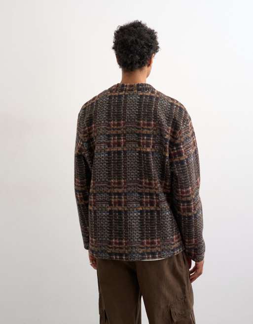 Topman – Brunrutig kofta i yllemix med textur, 4 av 5